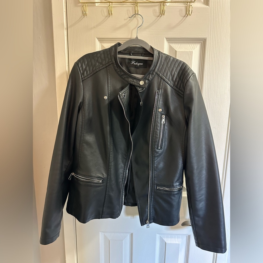 Black faux Leather Jacket for Women
